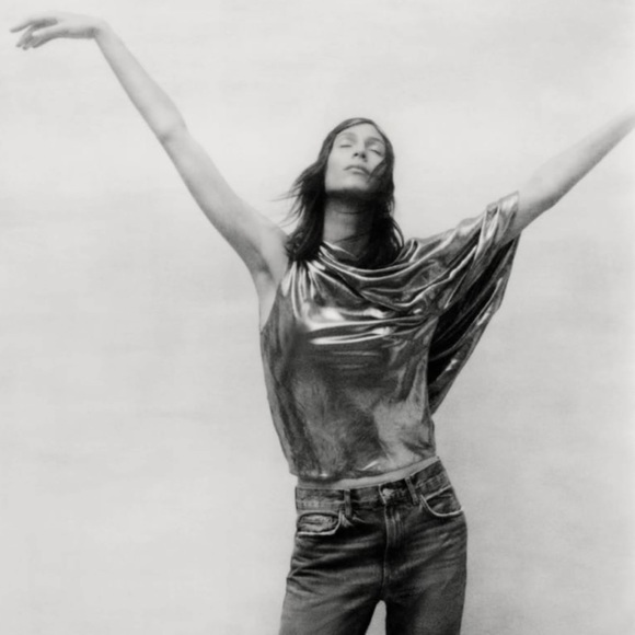 ZARA ASYMMETRIC SILVER METALLIC TOP XS/NWT - Picture 4 of 14